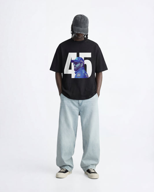 Rohit 45 Graphic Oversized Black T-Shirt