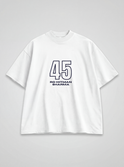 Rohit 45 Hitman Graphic Oversized White T-Shirt