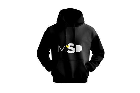 MSD "Yellow Heart" Tribute Pullover Hoodie – Premium Black Minimalist Graphic Sweatshirt