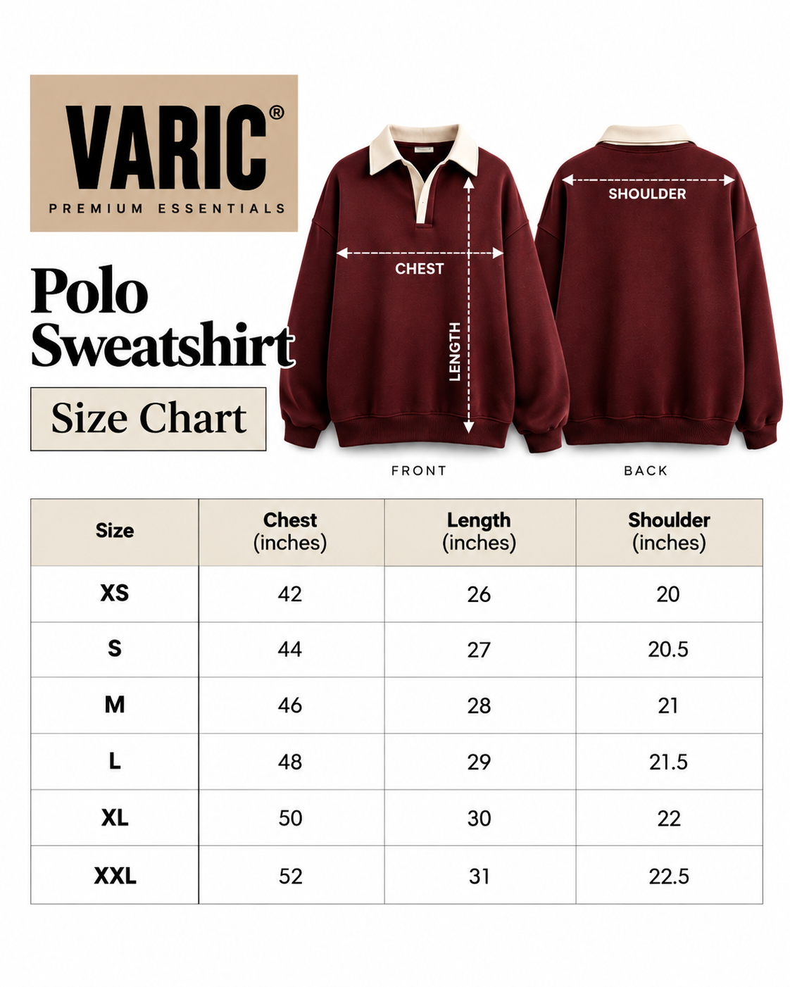 VARIC Product Size Chart