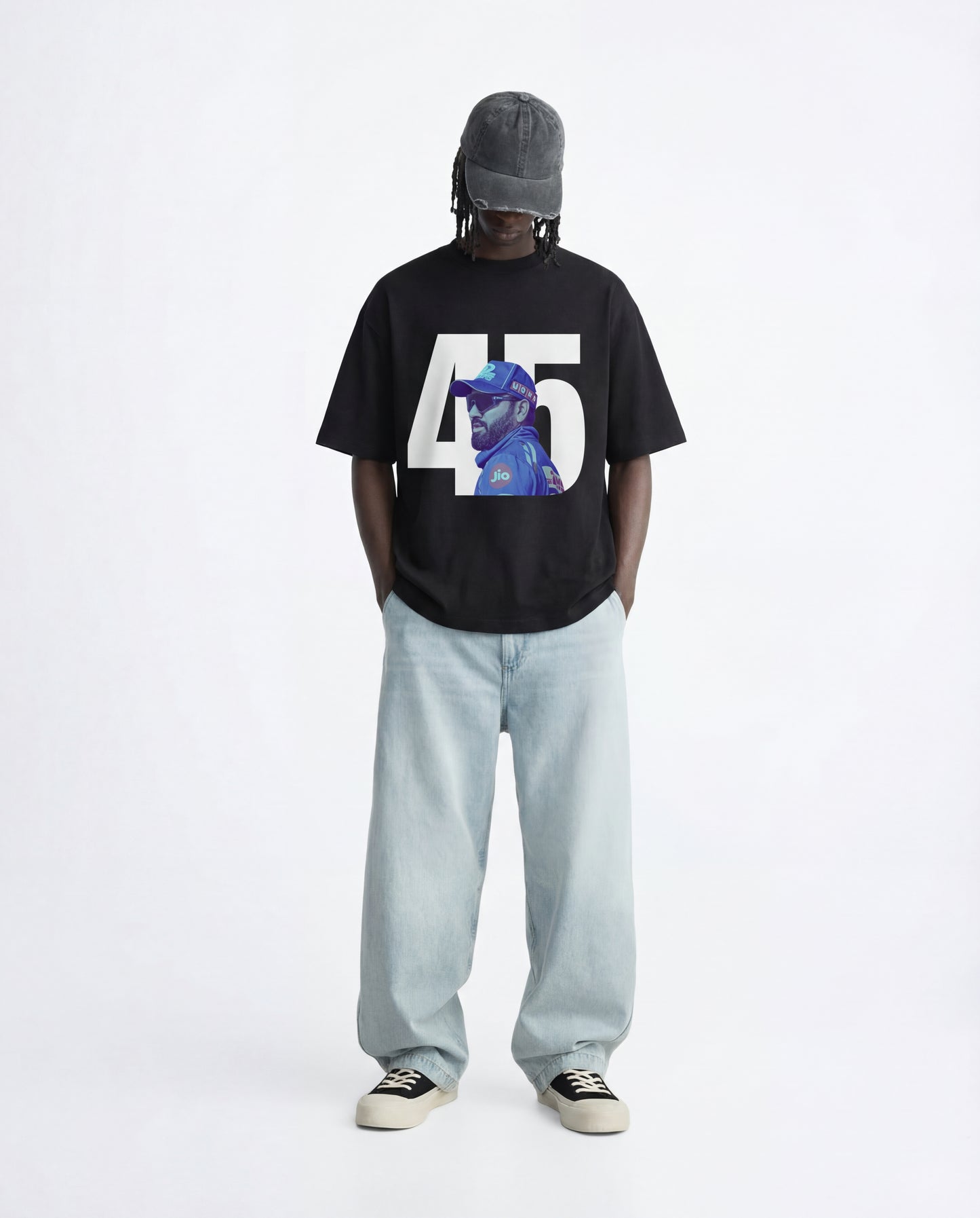 Rohit 45 Graphic Oversized Black T-Shirt