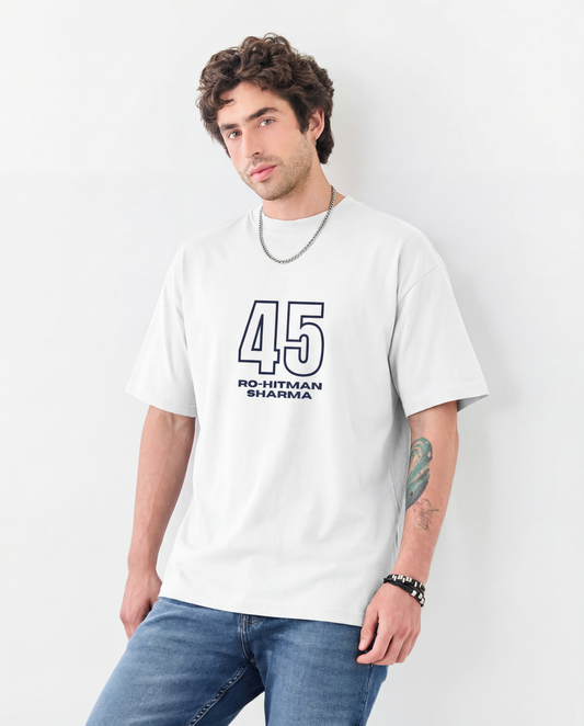 Rohit 45 Hitman Graphic Oversized White T-Shirt