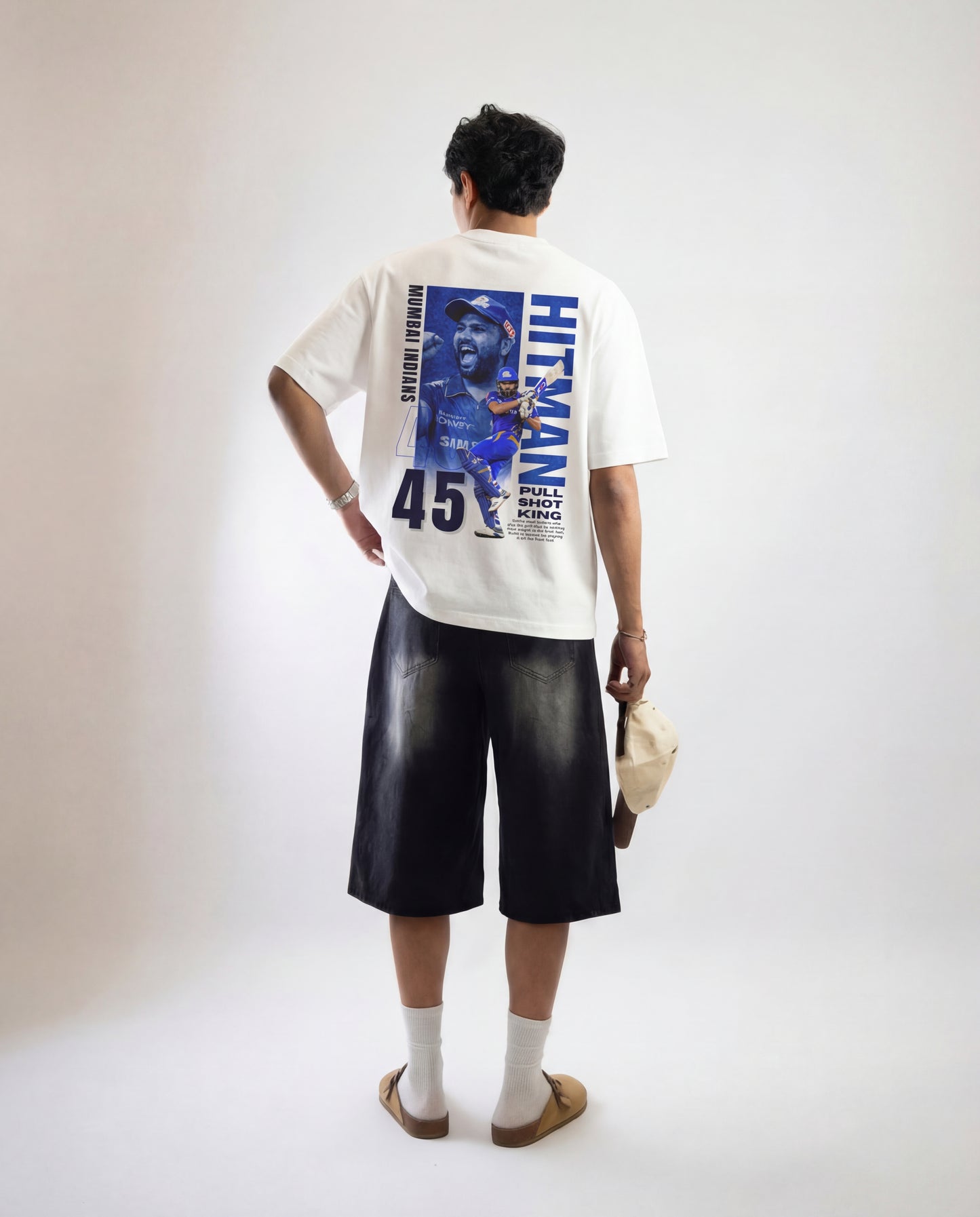 Rohit Sharma “Hitman 45” Mumbai Indians Oversized Back Print T-Shirt