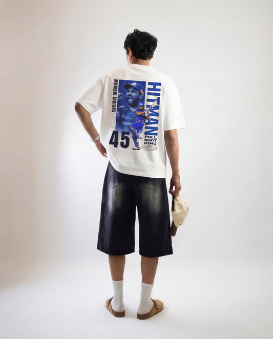 Rohit Sharma “Hitman 45” Mumbai Indians Oversized Back Print T-Shirt