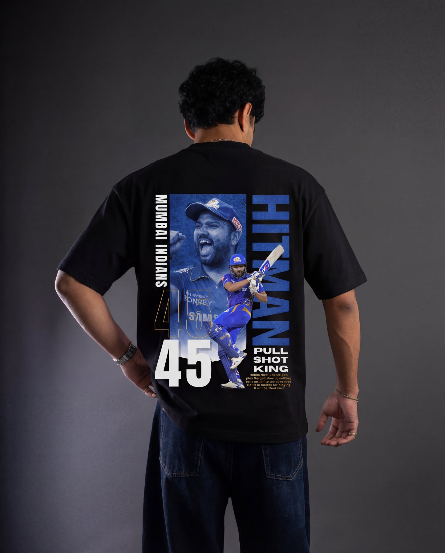 Rohit Sharma “Hitman 45” Mumbai Indians Oversized Back Print T-Shirt