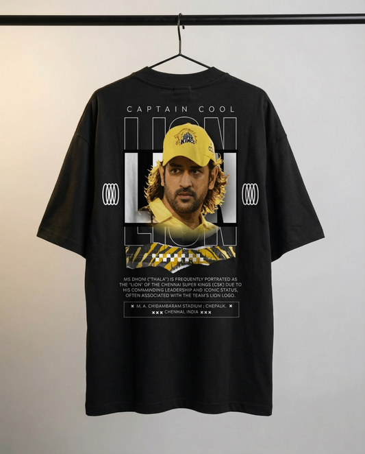 Captain Cool Lion – MS Dhoni Graphic Oversized T-Shirt