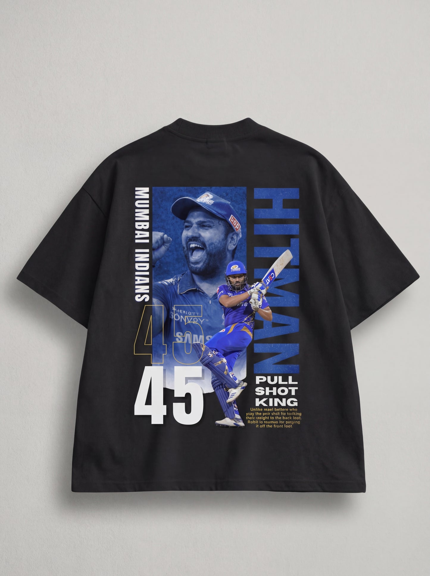 Rohit Sharma “Hitman 45” Mumbai Indians Oversized Back Print T-Shirt