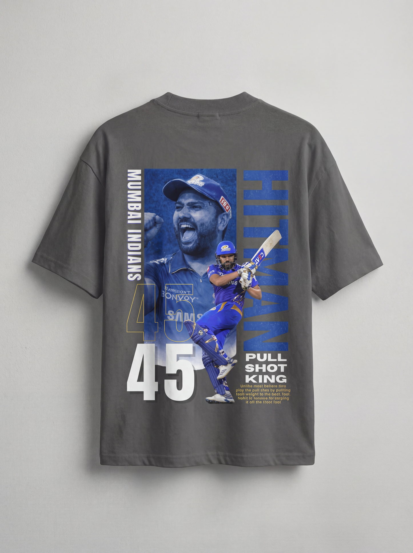 Rohit Sharma “Hitman 45” Mumbai Indians Oversized Back Print T-Shirt