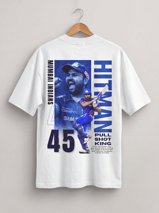 Rohit Sharma “Hitman 45” Mumbai Indians Oversized Back Print T-Shirt