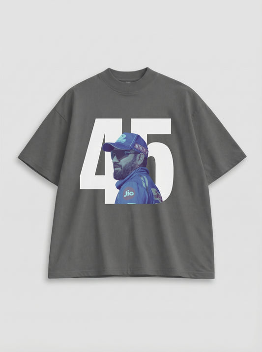 Rohit 45 Graphic Oversized Black T-Shirt